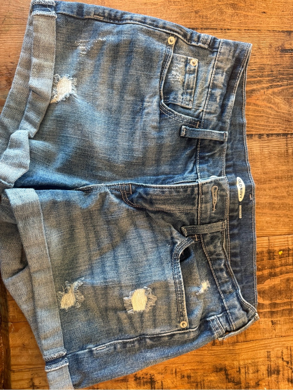 Old Navy Distressed Medium Blue Cuffed Denim Shorts